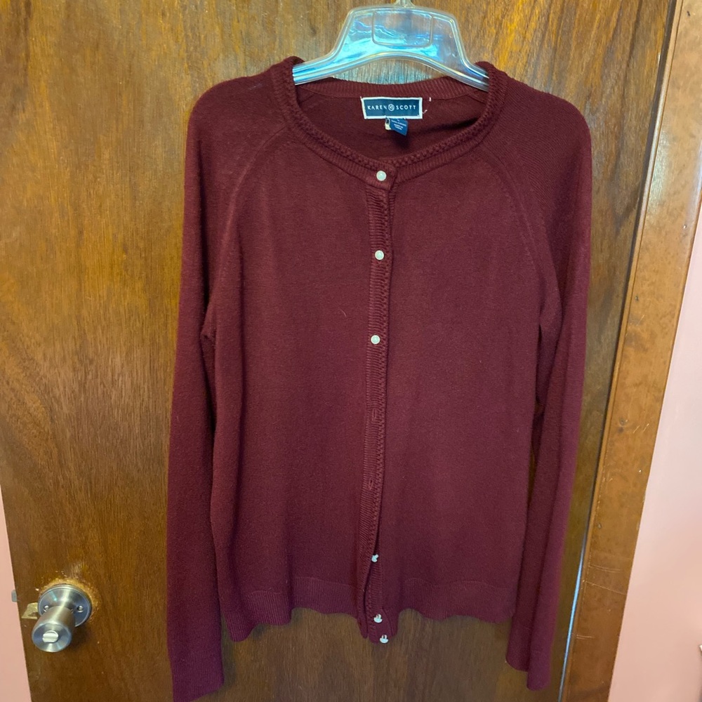 Karen Scott Deep Red Cardigan Sweater